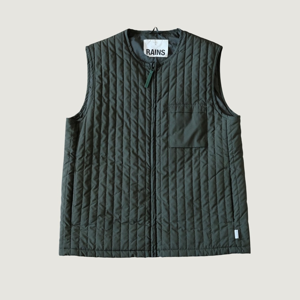 Rains Liner Vest Quilted Zip Front Dark Green Unisex Size L Gorpcore Outdoors